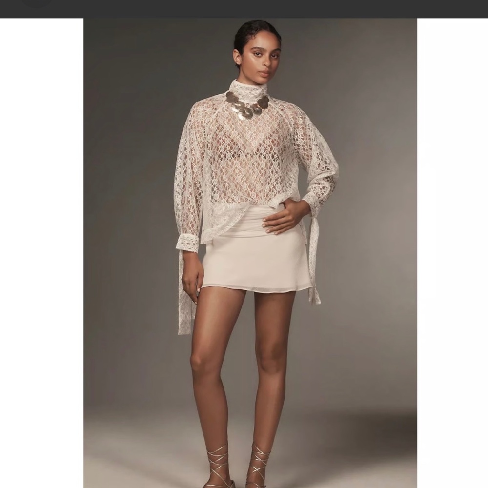 Forever That Girl Anthropologie - Ivory Lace High Neck Swing Top, XL